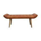 Panchina in Pelle di Capra "Storied Home" Tabacco: Telaio in Legno di Mango, Pouf Rettangolare Imbottito, Assemblaggio per Adulti