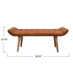 Panchina in Pelle di Capra "Storied Home" Tabacco: Telaio in Legno di Mango, Pouf Rettangolare Imbottito, Assemblaggio per Adulti