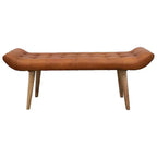 Panchina in Pelle di Capra "Storied Home" Tabacco: Telaio in Legno di Mango, Pouf Rettangolare Imbottito, Assemblaggio per Adulti