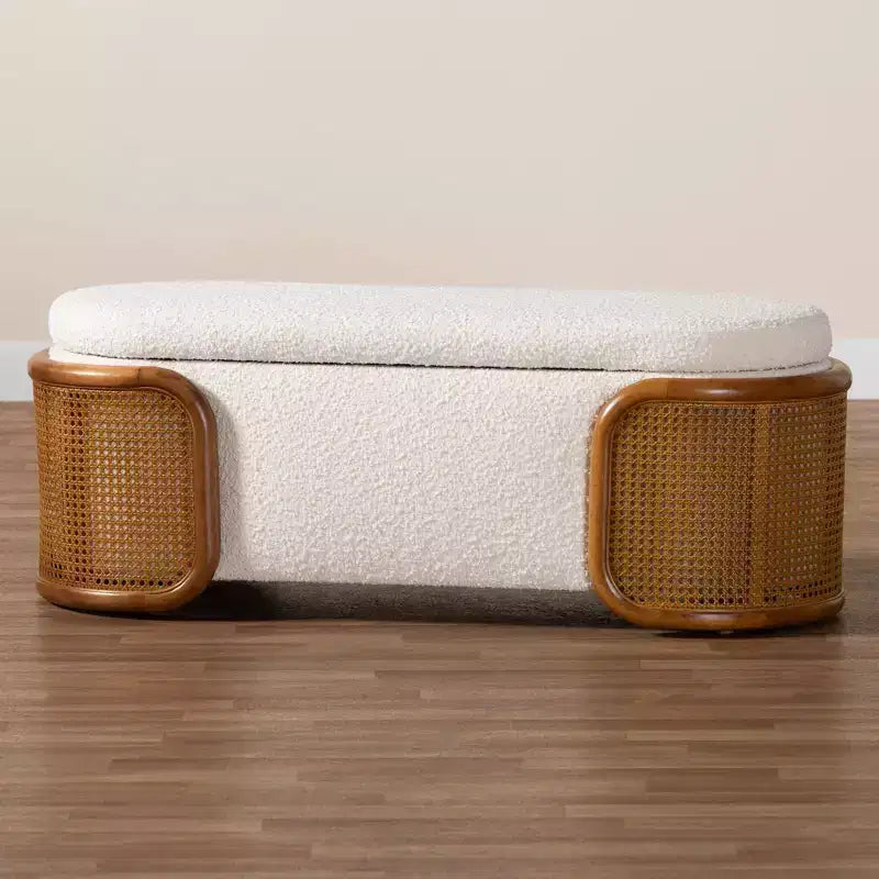 Panca contenitore Baxton Studio Basira in tessuto bouclé: Sollevabile, Ovale, Stile Japandi