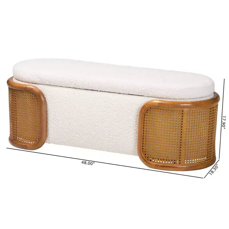 Panca contenitore Baxton Studio Basira in tessuto bouclé: Sollevabile, Ovale, Stile Japandi