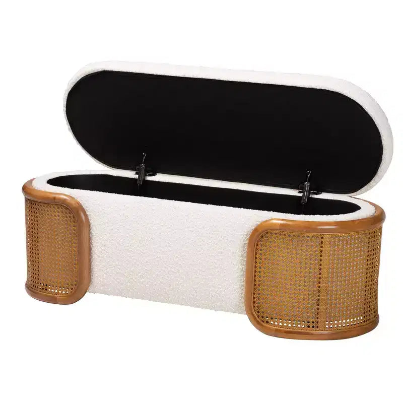 Panca contenitore Baxton Studio Basira in tessuto bouclé: Sollevabile, Ovale, Stile Japandi