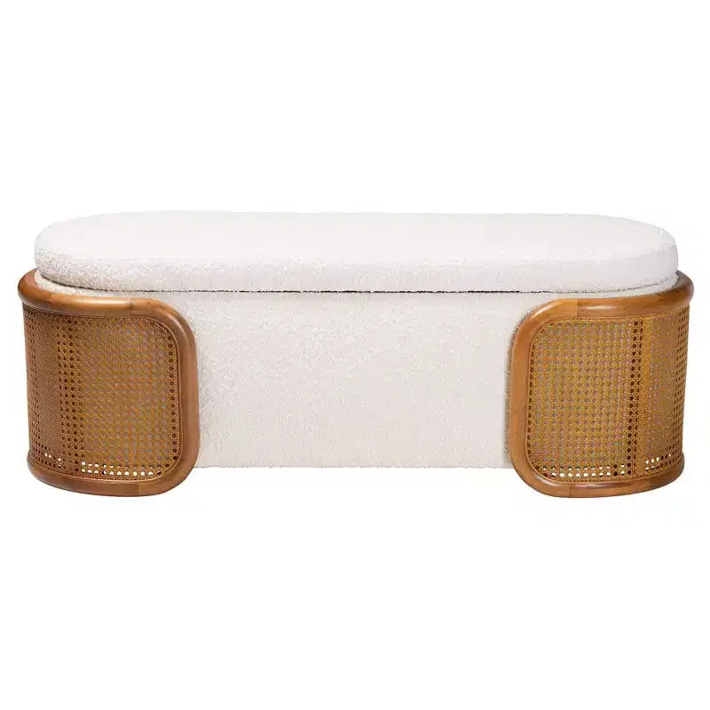 Panca contenitore Baxton Studio Basira in tessuto bouclé: Sollevabile, Ovale, Stile Japandi