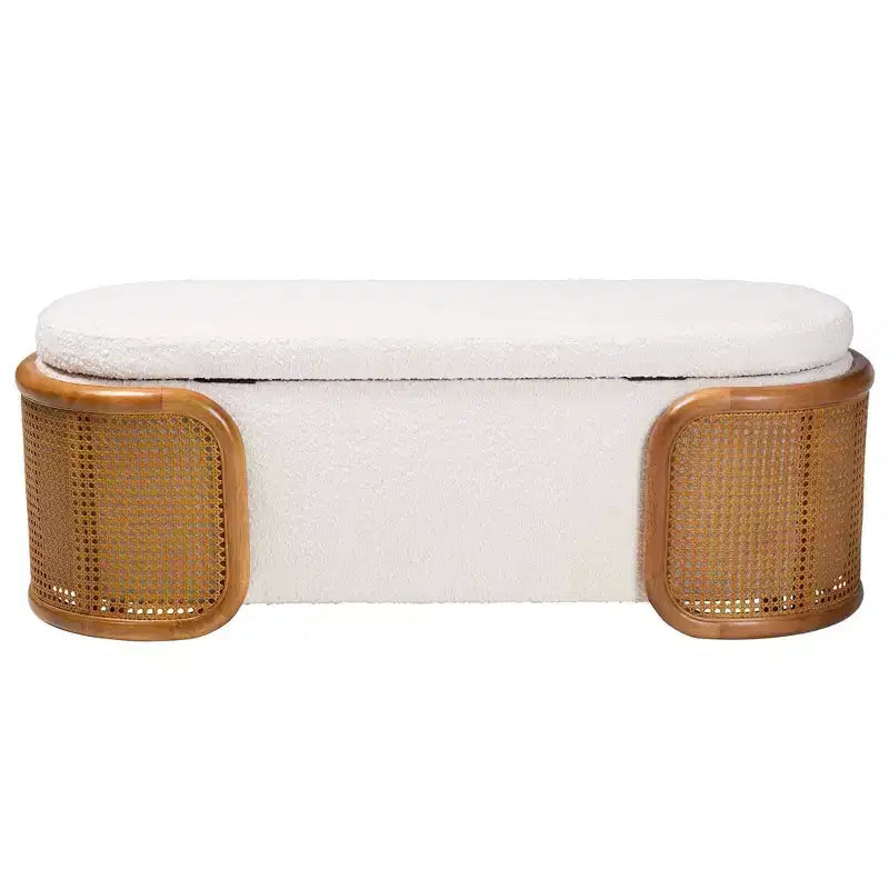 Panca contenitore Baxton Studio Basira in tessuto bouclé: Sollevabile, Ovale, Stile Japandi