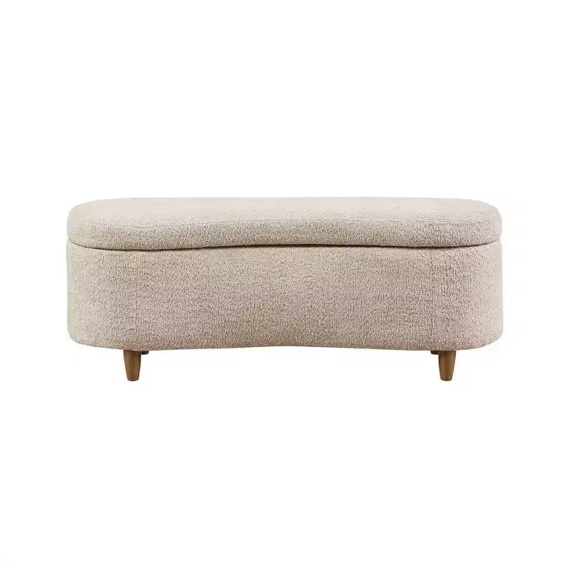 Panca portaoggetti con coperchio incernierato Bailey Boucle Taupe - Ink+Ivy: pouf imbottito, mobili da camera da letto con gambe in legno