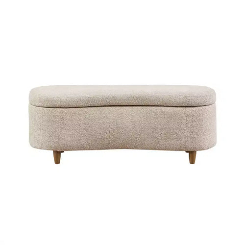 Panca portaoggetti con coperchio incernierato Bailey Boucle Taupe - Ink+Ivy: pouf imbottito, mobili da camera da letto con gambe in legno