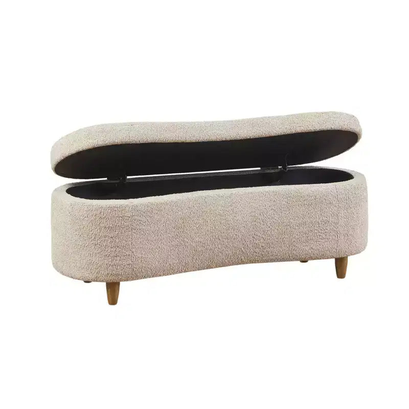 Panca portaoggetti con coperchio incernierato Bailey Boucle Taupe - Ink+Ivy: pouf imbottito, mobili da camera da letto con gambe in legno