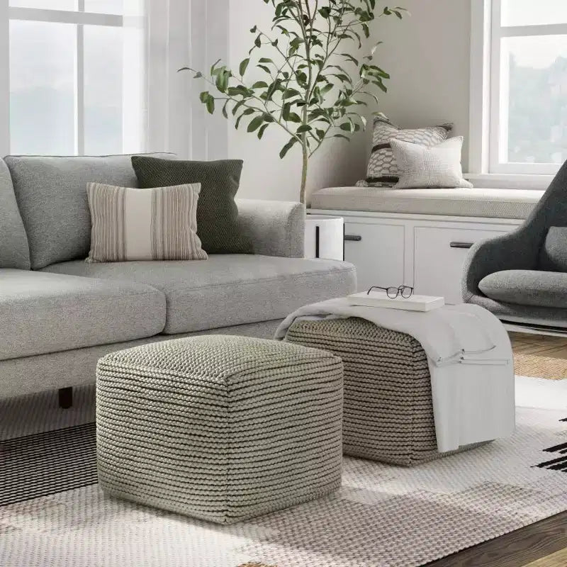 Bayhill Outdoor/Indoor Pouf Cream - WyndenHall