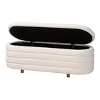 Panca contenitore Betiana in tessuto e legno crema/marrone noce - Baxton Studio: ispirata allo stile Japandi, con piano sollevabile, imbottita in schiuma