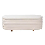 Panca contenitore Betiana in tessuto e legno crema/marrone noce - Baxton Studio: ispirata allo stile Japandi, con piano sollevabile, imbottita in schiuma