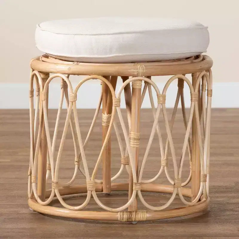 bali & pari Hachiro Pouf Ottomano in Rattan Naturale: Artigianale Bohemien, Cuscino Rimovibile, Nessun Montaggio Richiesto