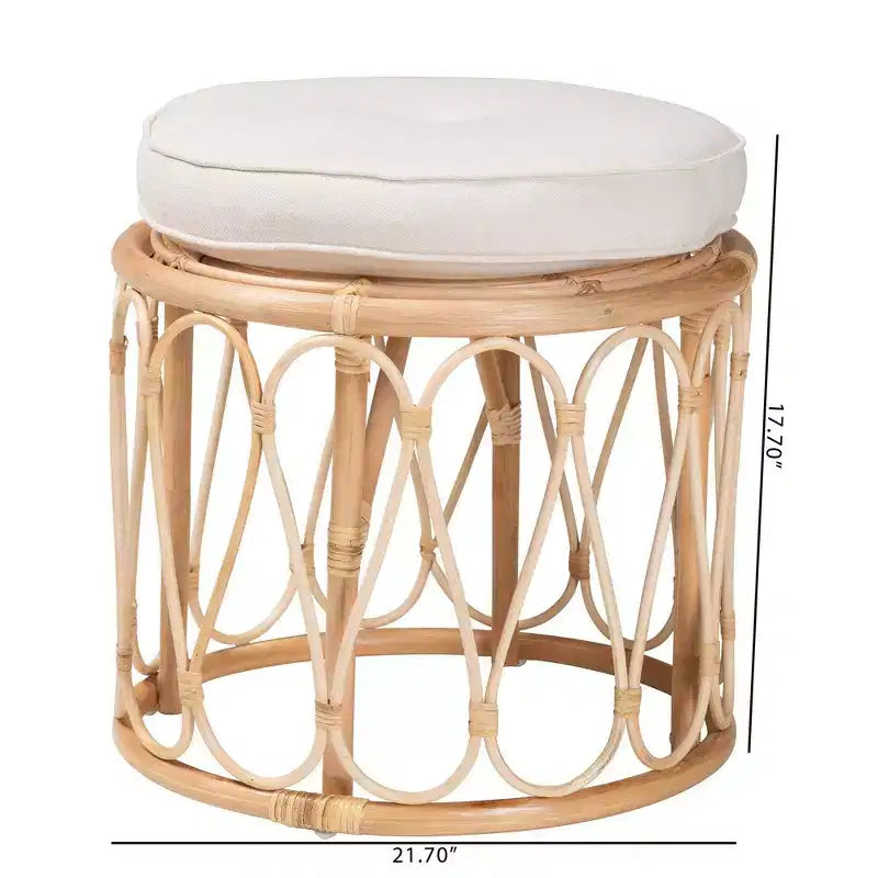 bali & pari Hachiro Pouf Ottomano in Rattan Naturale: Artigianale Bohemien, Cuscino Rimovibile, Nessun Montaggio Richiesto