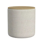Pouf contenitore rotondo imbottito con struttura in legno e piano in legno, Grigio Chiaro - HomePop