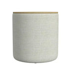 Pouf contenitore rotondo imbottito con struttura in legno e piano in legno, Grigio Chiaro - HomePop