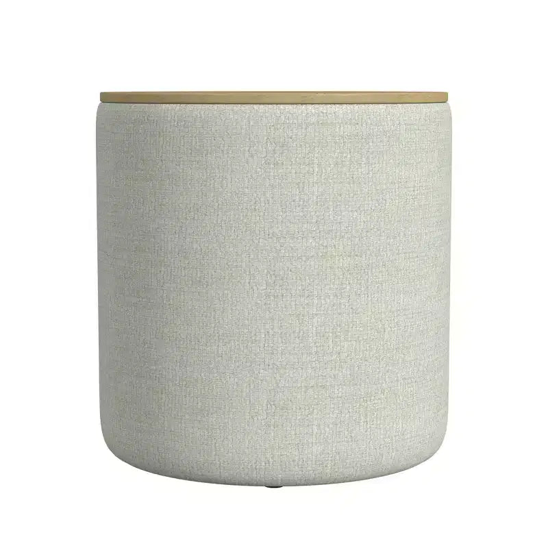 Pouf contenitore rotondo imbottito con struttura in legno e piano in legno, Grigio Chiaro - HomePop