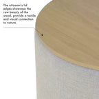 Pouf contenitore rotondo imbottito con struttura in legno e piano in legno, Grigio Chiaro - HomePop