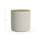 Pouf contenitore rotondo imbottito con struttura in legno e piano in legno, Grigio Chiaro - HomePop