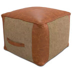 Pouf Castlebridge Tan - WyndenHall: Ottomana Quadrata Contemporanea, Rivestimento in Pelle Removibile, Fantasia Astratta, Capacità 113 kg