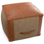 Pouf Castlebridge Tan - WyndenHall: Ottomana Quadrata Contemporanea, Rivestimento in Pelle Removibile, Fantasia Astratta, Capacità 113 kg