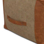 Pouf Castlebridge Tan - WyndenHall: Ottomana Quadrata Contemporanea, Rivestimento in Pelle Removibile, Fantasia Astratta, Capacità 113 kg