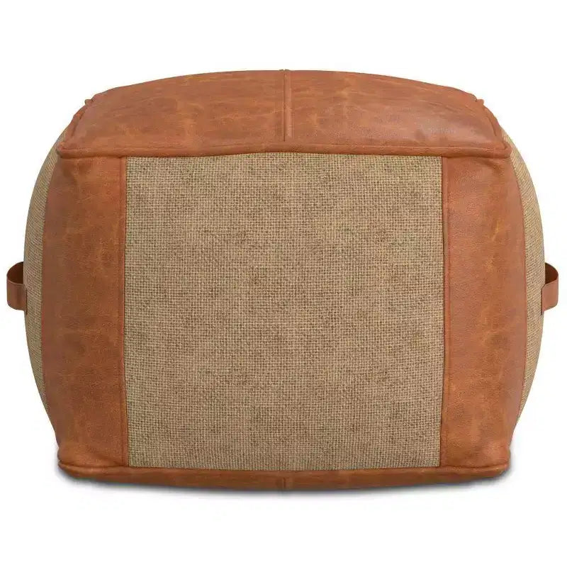 Pouf Castlebridge Tan - WyndenHall: Ottomana Quadrata Contemporanea, Rivestimento in Pelle Removibile, Fantasia Astratta, Capacità 113 kg