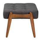 Poggiapiedi Pouf Jeanine in Tessuto e Legno Grigio Scuro/Marrone Noce - Baxton Studio: Ispirazione Japandi, Struttura in Legno di Gomma, Trapuntatura a Bottone