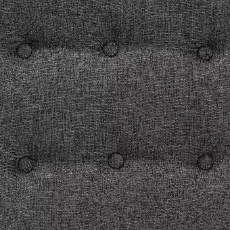 Poggiapiedi Pouf Jeanine in Tessuto e Legno Grigio Scuro/Marrone Noce - Baxton Studio: Ispirazione Japandi, Struttura in Legno di Gomma, Trapuntatura a Bottone