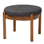 Poggiapiedi Pouf Iliana in Tessuto e Legno Grigio Scuro/Noce - Baxton Studio