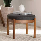 Poggiapiedi Pouf Iliana in Tessuto e Legno Grigio Scuro/Noce - Baxton Studio