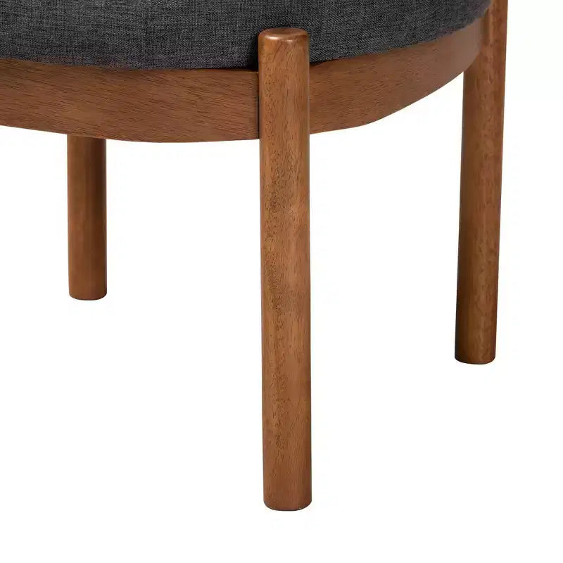 Poggiapiedi Pouf Iliana in Tessuto e Legno Grigio Scuro/Noce - Baxton Studio