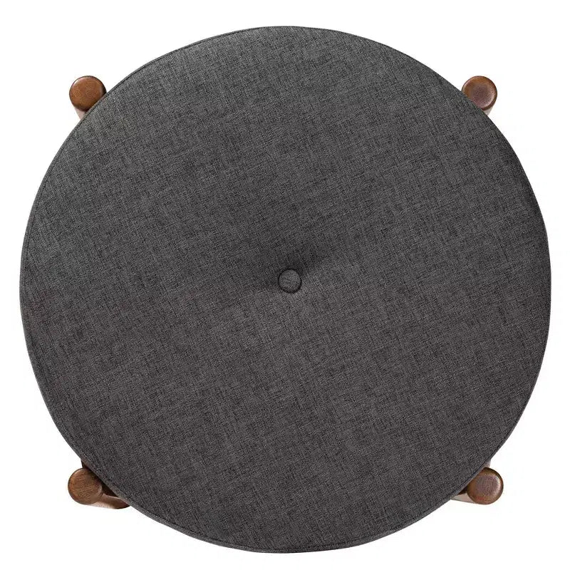 Poggiapiedi Pouf Iliana in Tessuto e Legno Grigio Scuro/Noce - Baxton Studio