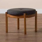 Poggiapiedi Pouf Iliana in Tessuto e Legno Grigio Scuro/Noce - Baxton Studio