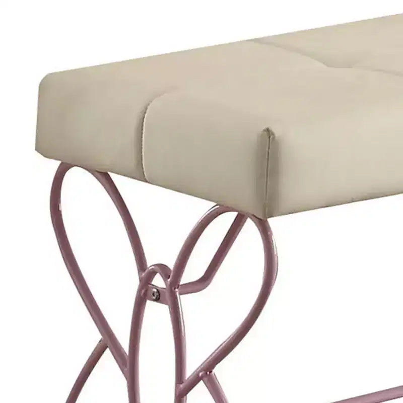 Priya II Pouf e Panche da 32" Bianco/Viola Chiaro - Acme Furniture: Rettangolare Tappezzato Trapuntato con Struttura in Metallo