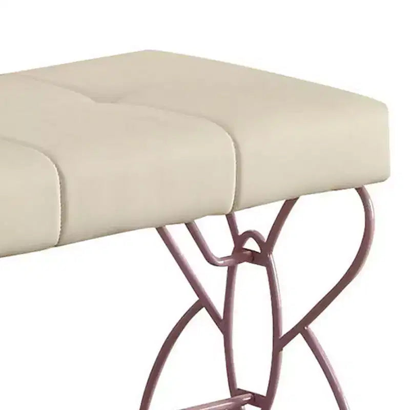 Priya II Pouf e Panche da 32" Bianco/Viola Chiaro - Acme Furniture: Rettangolare Tappezzato Trapuntato con Struttura in Metallo