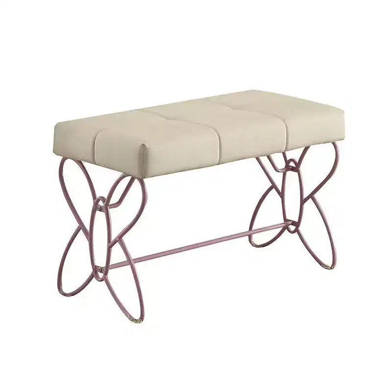 Priya II Pouf e Panche da 32" Bianco/Viola Chiaro - Acme Furniture: Rettangolare Tappezzato Trapuntato con Struttura in Metallo