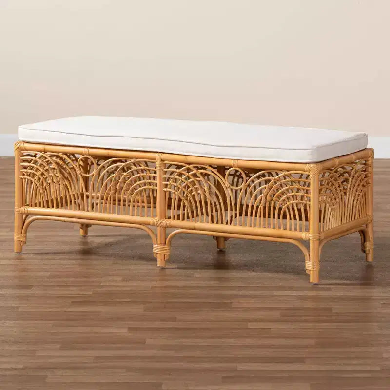Panca Materra in Rattan Bianca/Miele Chiaro bali & pari: Poliestere Imbottito, Nessun Montaggio, Pulire a Macchia