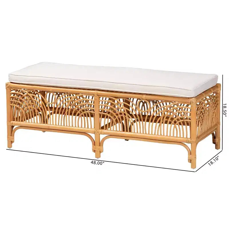Panca Materra in Rattan Bianca/Miele Chiaro bali & pari: Poliestere Imbottito, Nessun Montaggio, Pulire a Macchia
