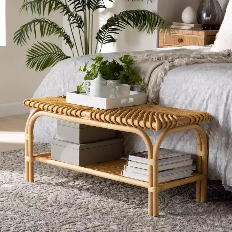 Himari Rattan Accent Bench Natural Brown - Baxton Studio: Handcrafted, Entryway, Bedroom, Shelf Storage