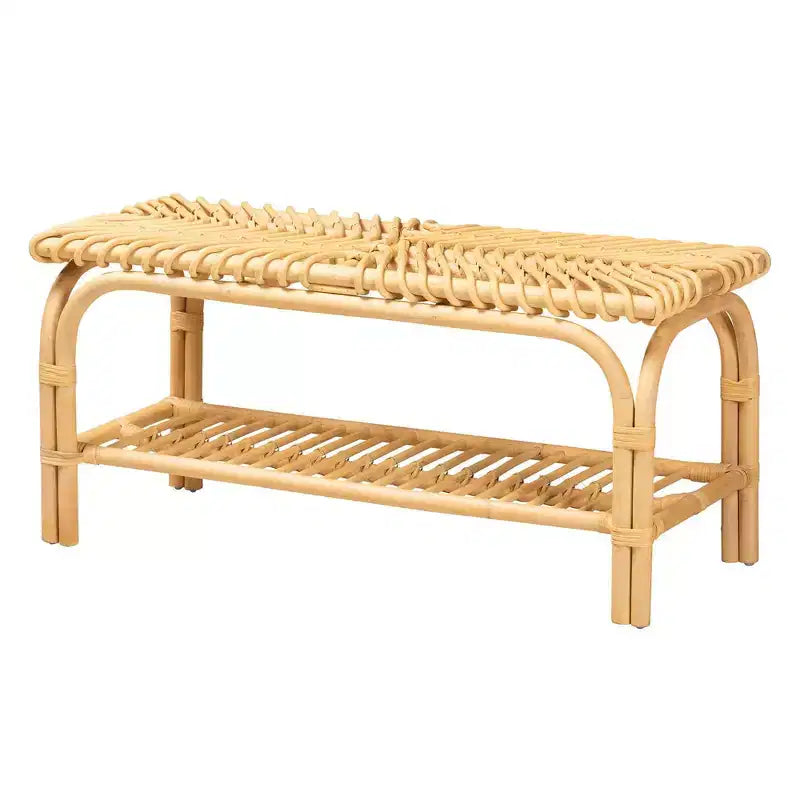 Panca Himari Rattan Accent Marrone Naturale - Baxton Studio: Realizzata a mano, Ingresso, Camera da letto, Ripiani portaoggetti