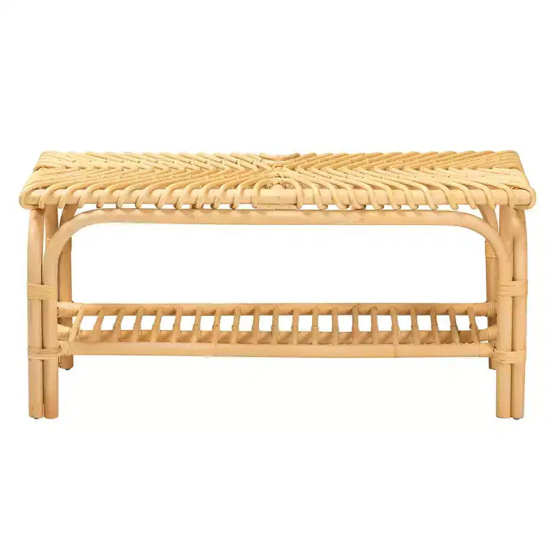 Panca Himari Rattan Accent Marrone Naturale - Baxton Studio: Realizzata a mano, Ingresso, Camera da letto, Ripiani portaoggetti