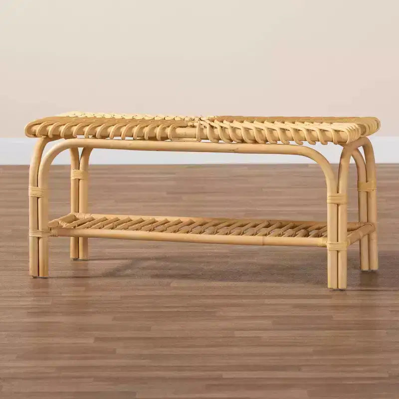 Panca Himari Rattan Accent Marrone Naturale - Baxton Studio: Realizzata a mano, Ingresso, Camera da letto, Ripiani portaoggetti