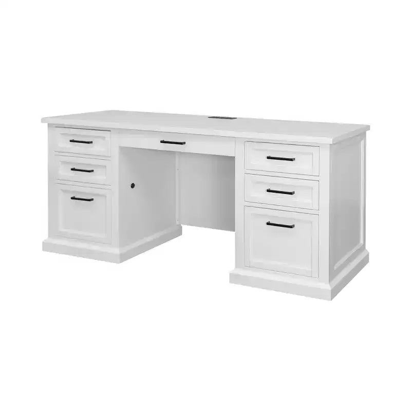 Credenza scrivania moderna in legno: Stile direzionale, pannelli Bead Board, porte USB - Martin Furniture