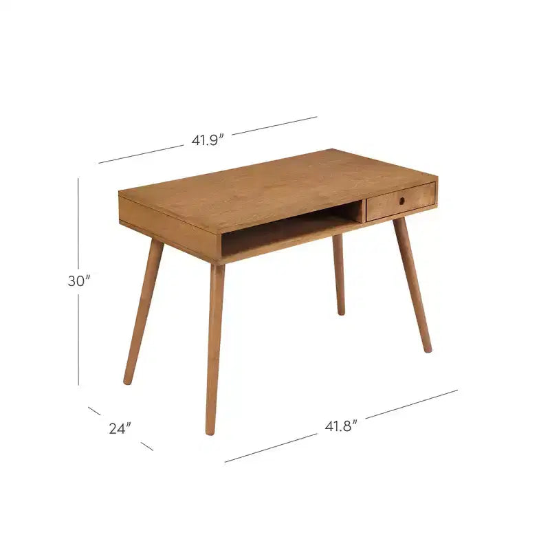 Scrivania Nathan James Parker Mid-Century con Cassetto Acacia Marrone Chiaro: Piano in MDF, Gambe in Legno Massello, Mobili per Ufficio Domestico