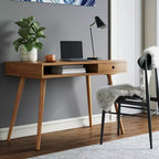 Scrivania Nathan James Parker Mid-Century con Cassetto Acacia Marrone Chiaro: Piano in MDF, Gambe in Legno Massello, Mobili per Ufficio Domestico
