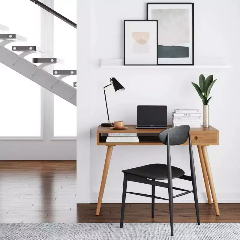 Scrivania Nathan James Parker Mid-Century con Cassetto Acacia Marrone Chiaro: Piano in MDF, Gambe in Legno Massello, Mobili per Ufficio Domestico