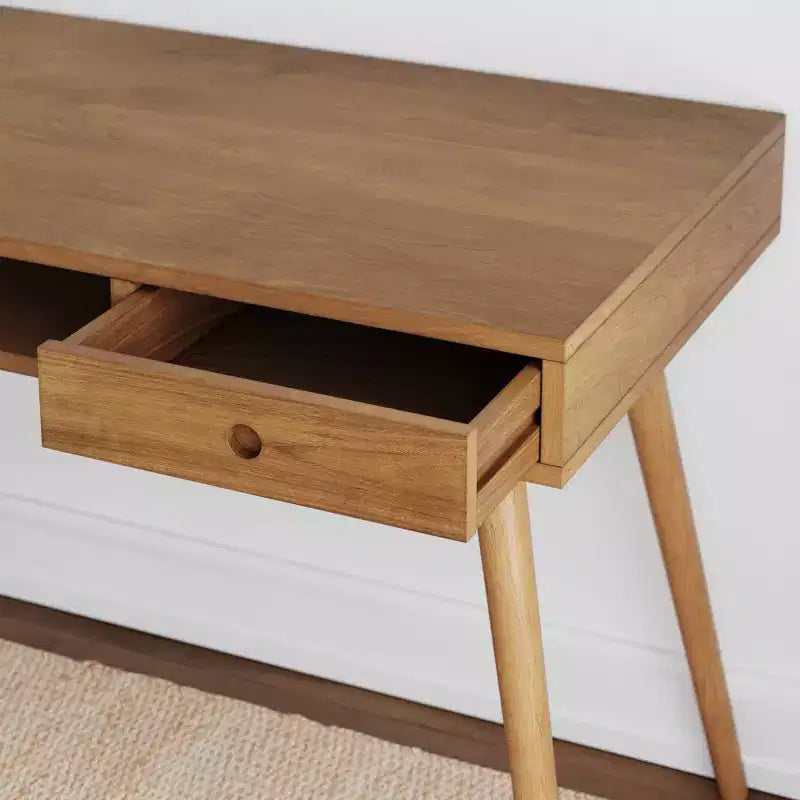 Scrivania Nathan James Parker Mid-Century con Cassetto Acacia Marrone Chiaro: Piano in MDF, Gambe in Legno Massello, Mobili per Ufficio Domestico