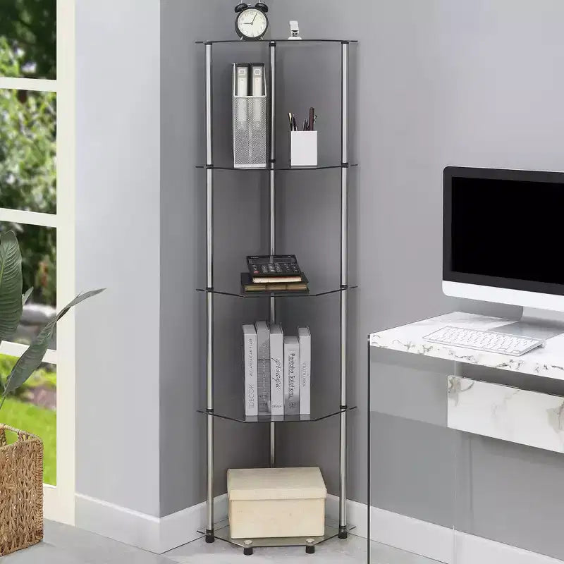 Breighton Home 60.25" Designs2Go Classica Torre Angolare a 5 Ripiani in Vetro/Cromo
