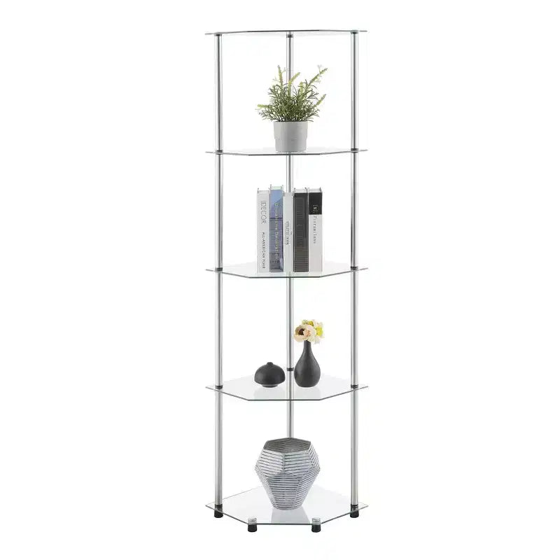 Breighton Home 60.25" Designs2Go Classica Torre Angolare a 5 Ripiani in Vetro/Cromo