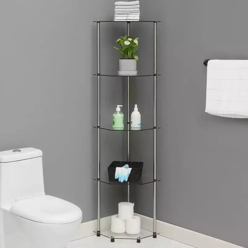 Breighton Home 60.25" Designs2Go Classica Torre Angolare a 5 Ripiani in Vetro/Cromo