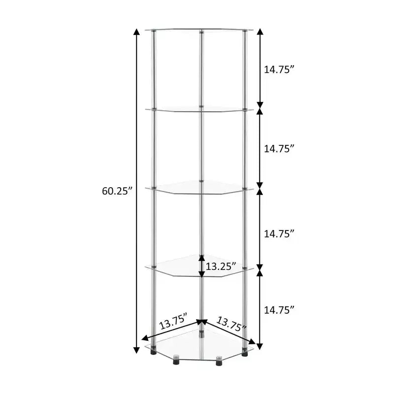 Breighton Home 60.25" Designs2Go Classica Torre Angolare a 5 Ripiani in Vetro/Cromo